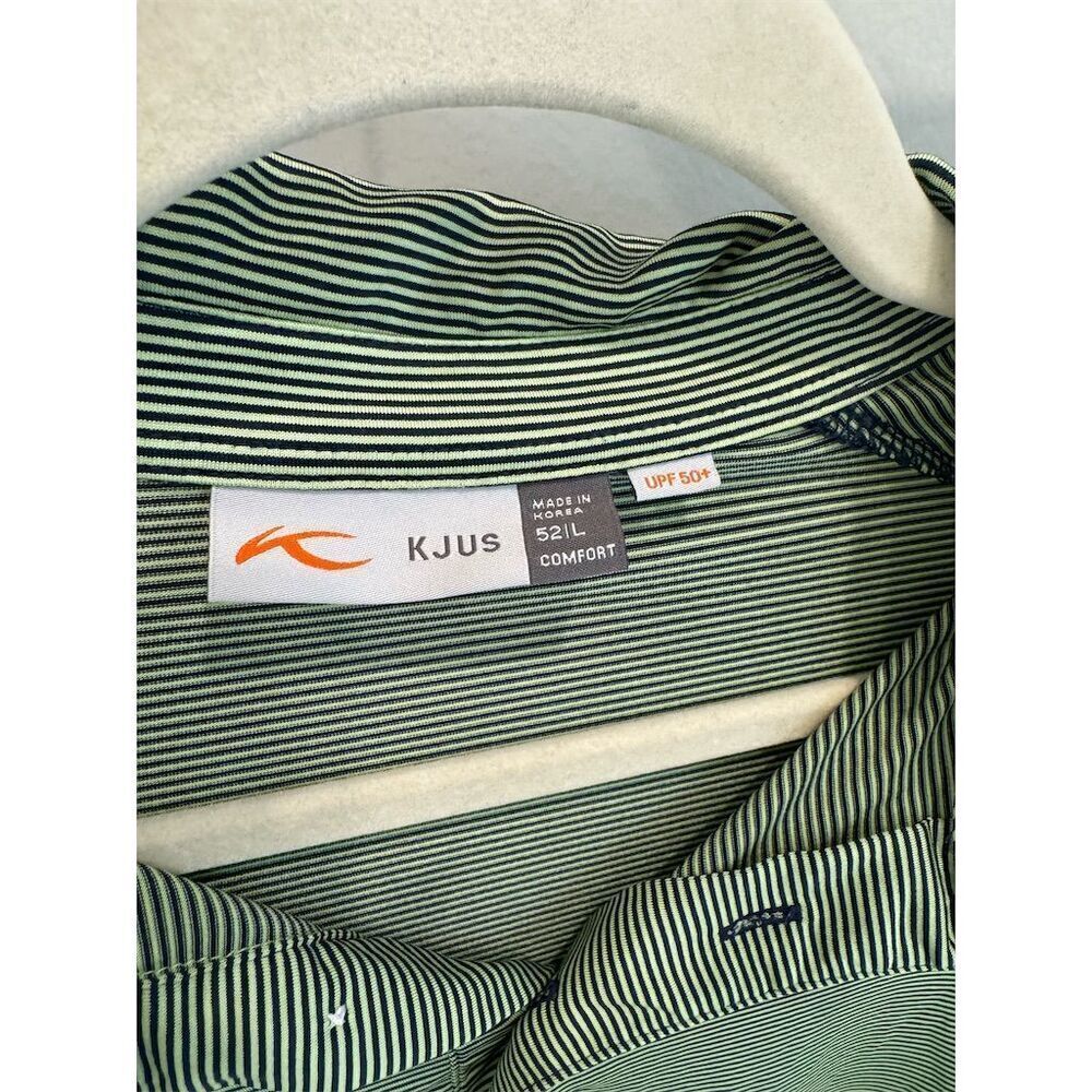 KJUS Men's Green Striped Polo Shirt Size L UPF 50+ Golf Outdoor - Picture 3 of 4